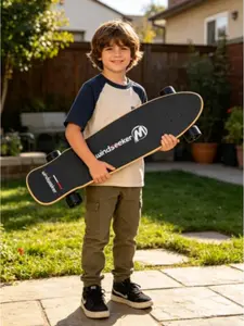 windseeker campus electric skateboard with remote control, 4-speed controller, durable maple deck, top speed 15.5 mph, range 10 km, suitable for teenage beginners.