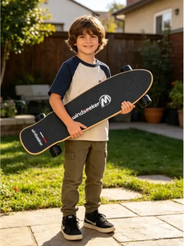 Windseeker Trackless Electric Skateboard for Teenage Novices - Beginner Friendly, Remote Control, 4-Speed Controller, Durable Maple Deck, 15.5 MPH Top Speed, 10 km Range, for Casual Outdoor Fun, Daily Campus Commutes, School Runs