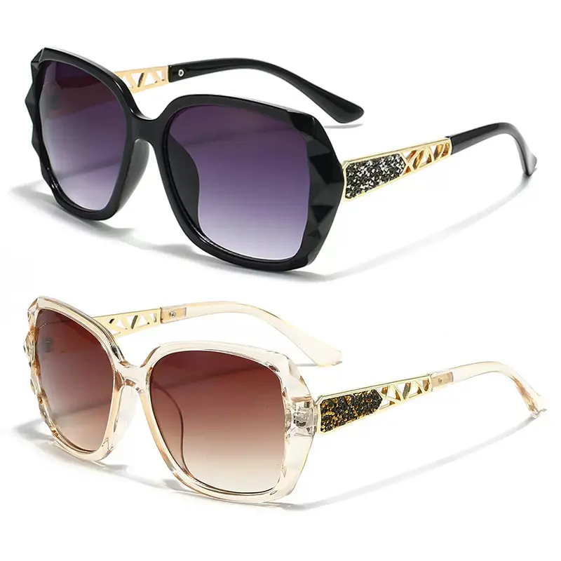 Women's Vintage Oversized Sunglasses - Crystal Champagne Full Rim Frame, UV Blocking Polarized Shades for Daily Wear, Uv Blocking Sunglasses, Vintage Polarized Sunglasses