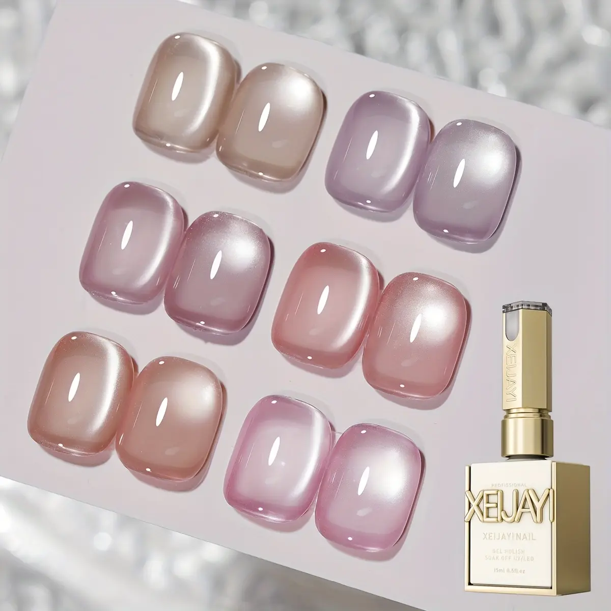XEIJAYI Photo Frame Bottle “Flower Interlude” Cat Eye Gel Nail Polish — Ultra-Bright Cat Eye Series, 6 Colors; Satin Cat Eye Gel Nail Polish, 6 Colors; Magnetic Gel Nail Polish; Fashion Salon Cat Eye Art Design; Sparkling Glossy, Dazzling Cat Eye Nail Art