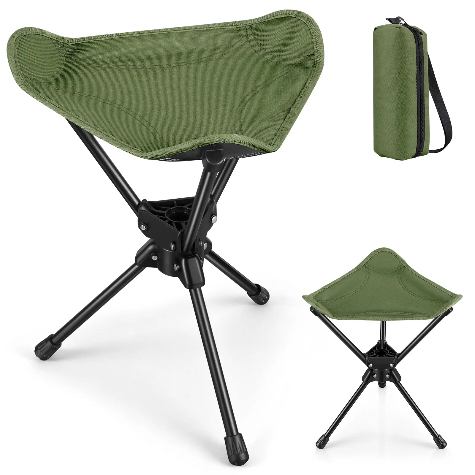 360° Swivel Compact Portable Stool with Fabric Seat, Folding Backpack Stool for Hunting Camping