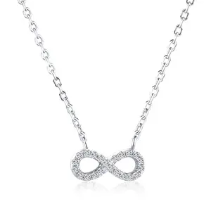925 Sterling Silver Infinity Pendant Necklace with Zircon, Featuring a Double Loop Design and Elegant Chain