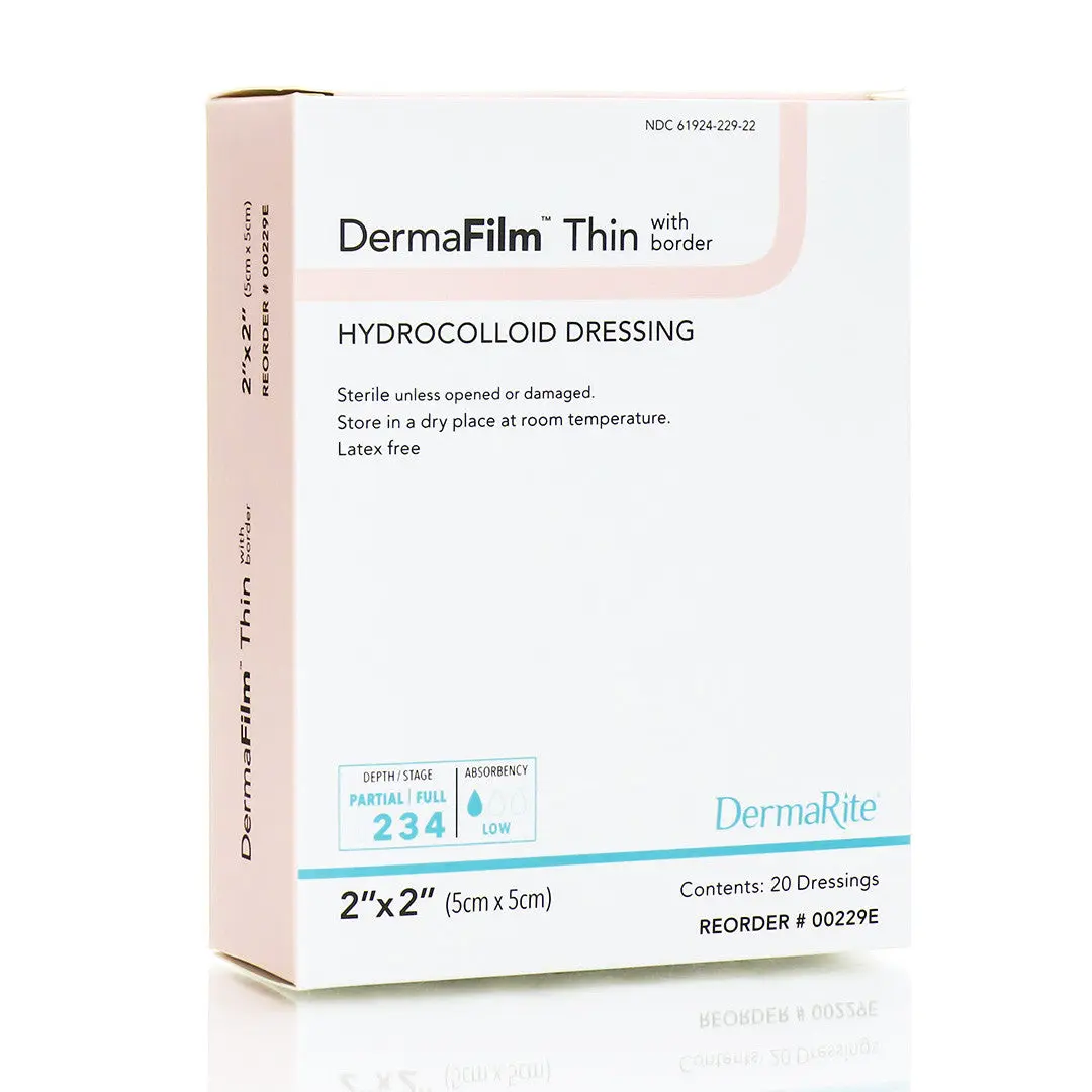 Dermafilm Hydrocolloid Wound Dressing, Thin With Border, 2" X 2"