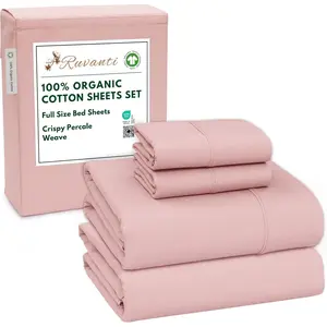 100% Organic Cotton Sheets Full Size, Percale Weave, GOTS Certified, 4-Piece Set, Deep Pocket 15", Crisp & Breathable, Soft Durable Bedding, Sábanas Algodón Orgánico – Peach Skin