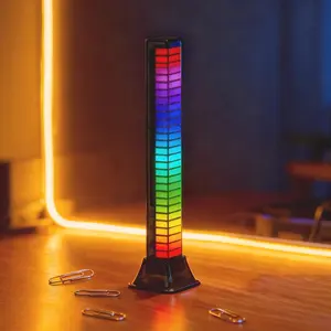 Portable RGB Music 3D LED Light Bar, Sound Sync Rhythm Light, Rechargeable Ambient Interior Lighting for Car, Desk, TV