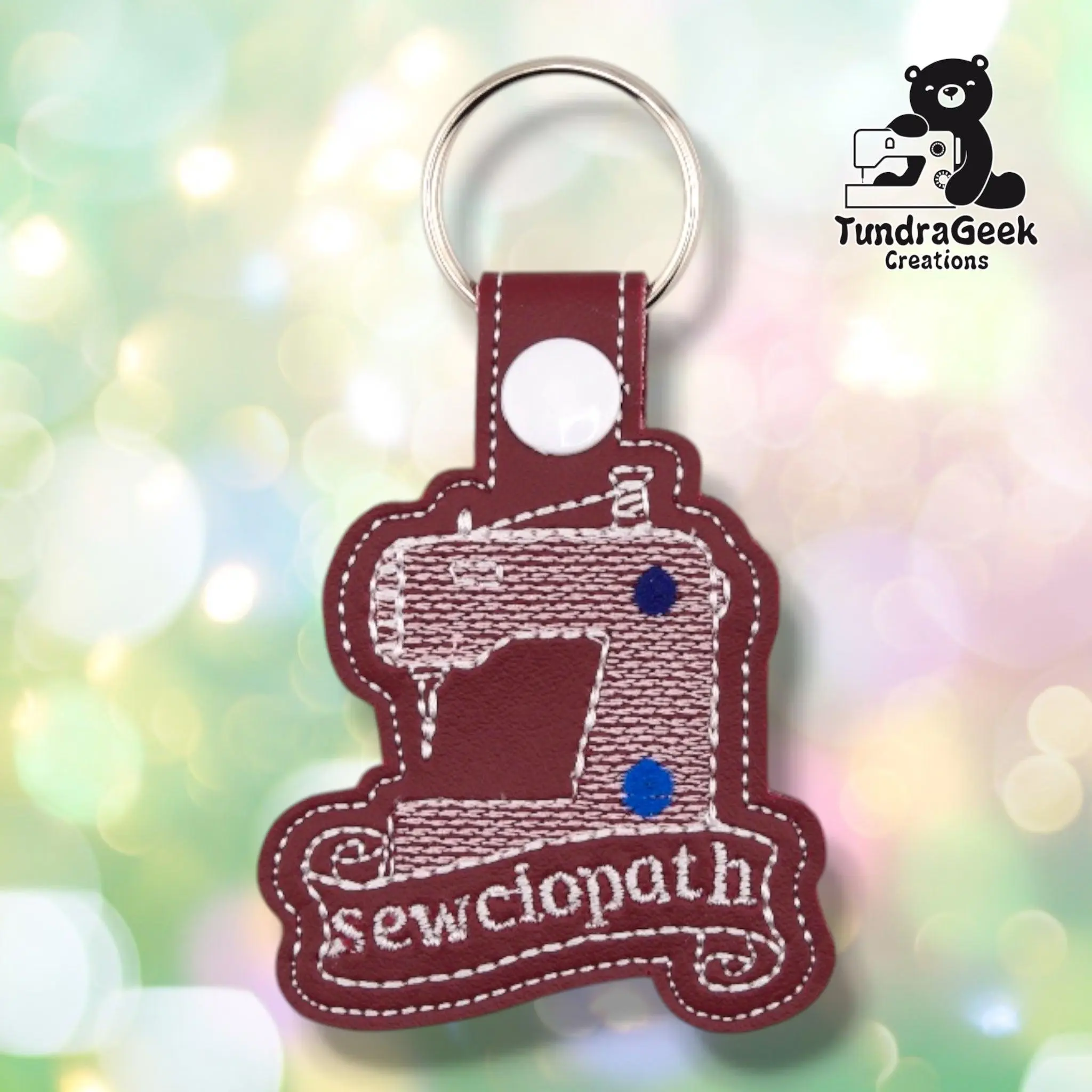 Sewciopath Keychain | Funny Sewing Machine Gift | Embroidered Vinyl Charm | For the Obsessive Seamstress | Alaskan Made