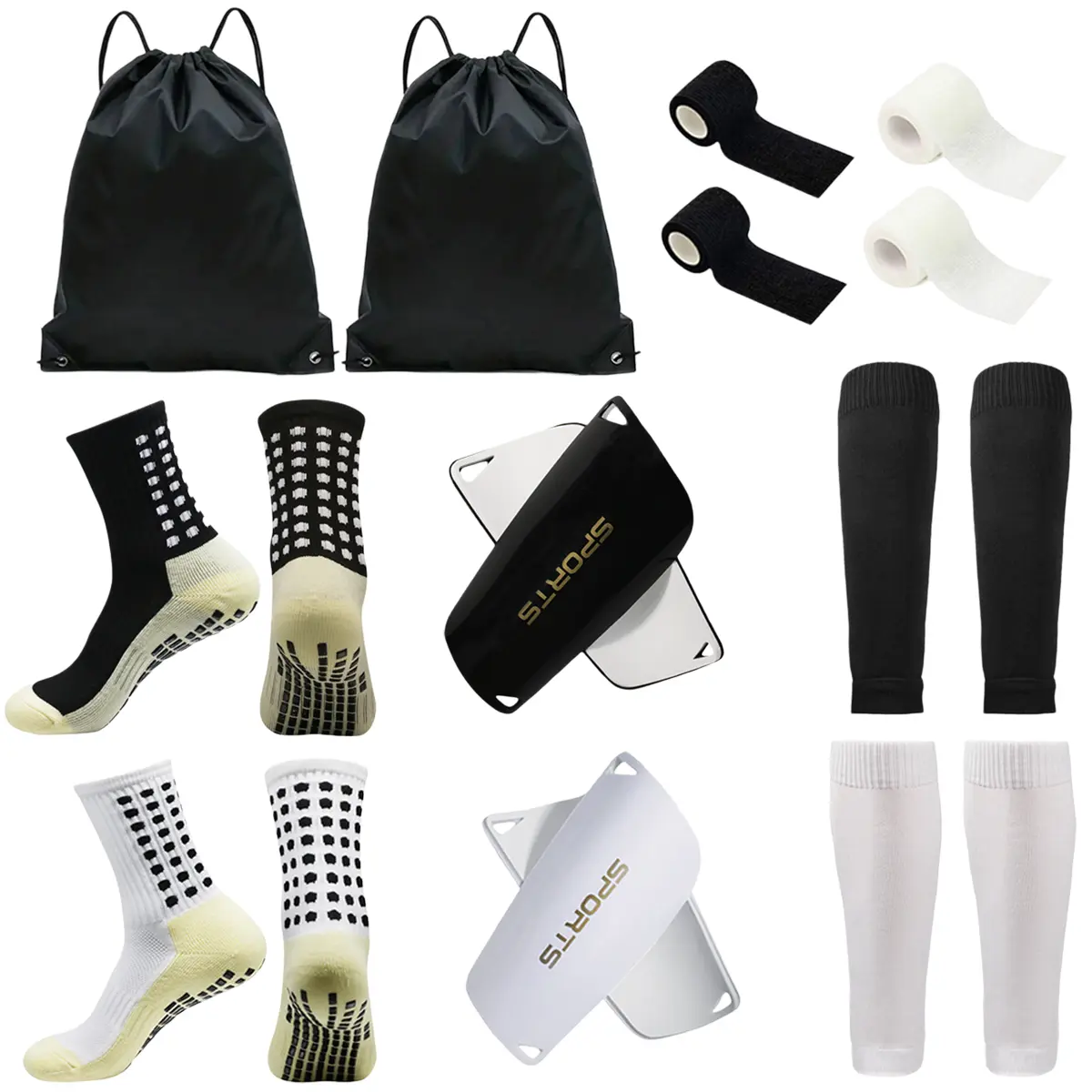 5/10 Pairs Unisex Athletic Sports Socks Set - Elastic Breathable Antislip Performance Grip Socks with Shin Guard Sleeves, Leg Bands & Bag for Multi-Sports