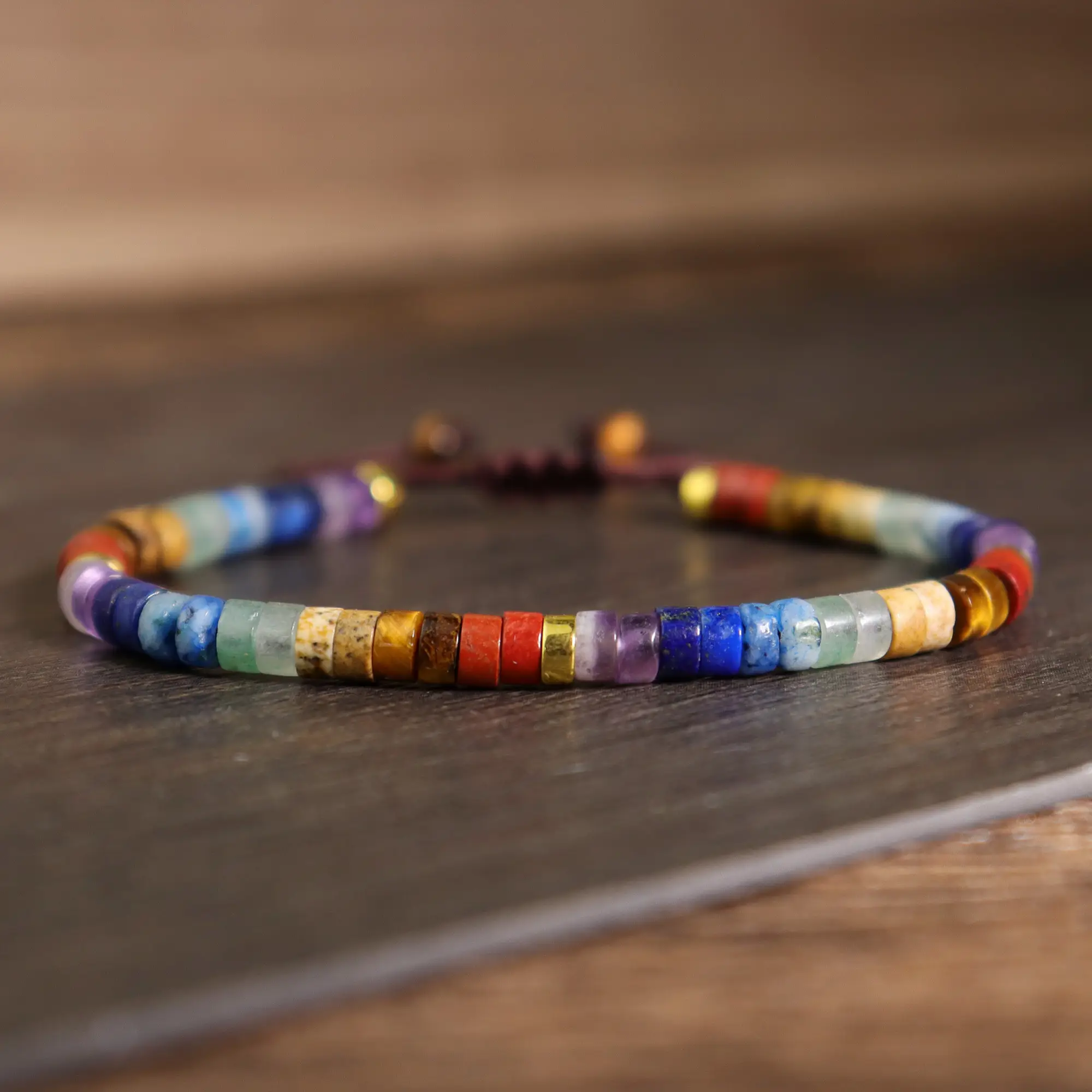 LGBT Bracelet Pride Bracelet Natural Chakra Stone Bracelet Chakra Healing Crystal Barrel Gemstone Braided Dainty Bracelet Minimalist Style for Daily U