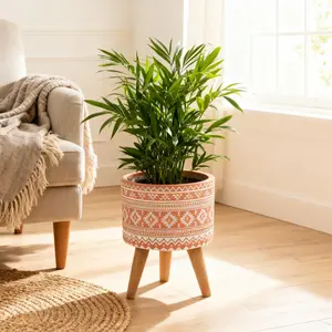 Sierra 10" Fiberglass Planter - Orange Design with Geometric Pattern