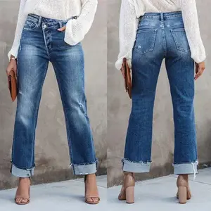 Women's high waisted straight leg jeans, off-road stretch casual gift for the elderly