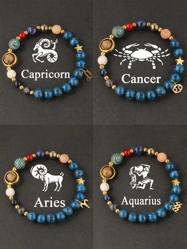 Unisex Chinese Zodiac Guardian Crystal Bead Bracelet - Astrology-Themed Zodiac Signs Accessory, Artificial Crystal Bangles, Fashion Costume Jewelry, Ideal Birthday Gift for Significant Other
