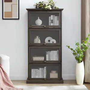 YYDS Mall Glass display cabinet 4 Tier Glass Display Cabinet Storage Curio Cabinet with Flip up Glass Doors, Collectors Showcase Toy Figure Organizers Rack, Bookcase for Living Room BRO
