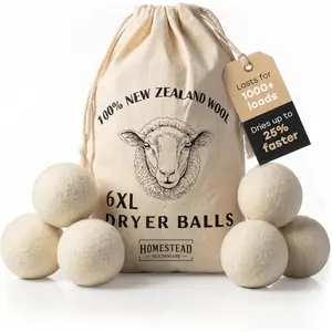 XL Wool Dryer Balls 6-Pack – 100% New Zealand Wool, Natural Softener & Static Reducer, Reusable Laundry Balls for Pet Hair, Eco-Friendly Dryer Sheets Alternative