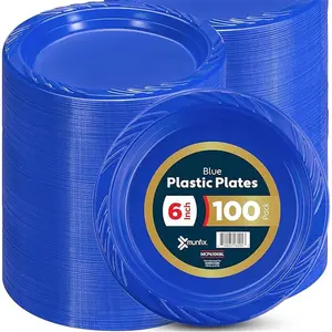 100 Bulk Pack 6 Inch Blue Plastic Disposable Cake Plates