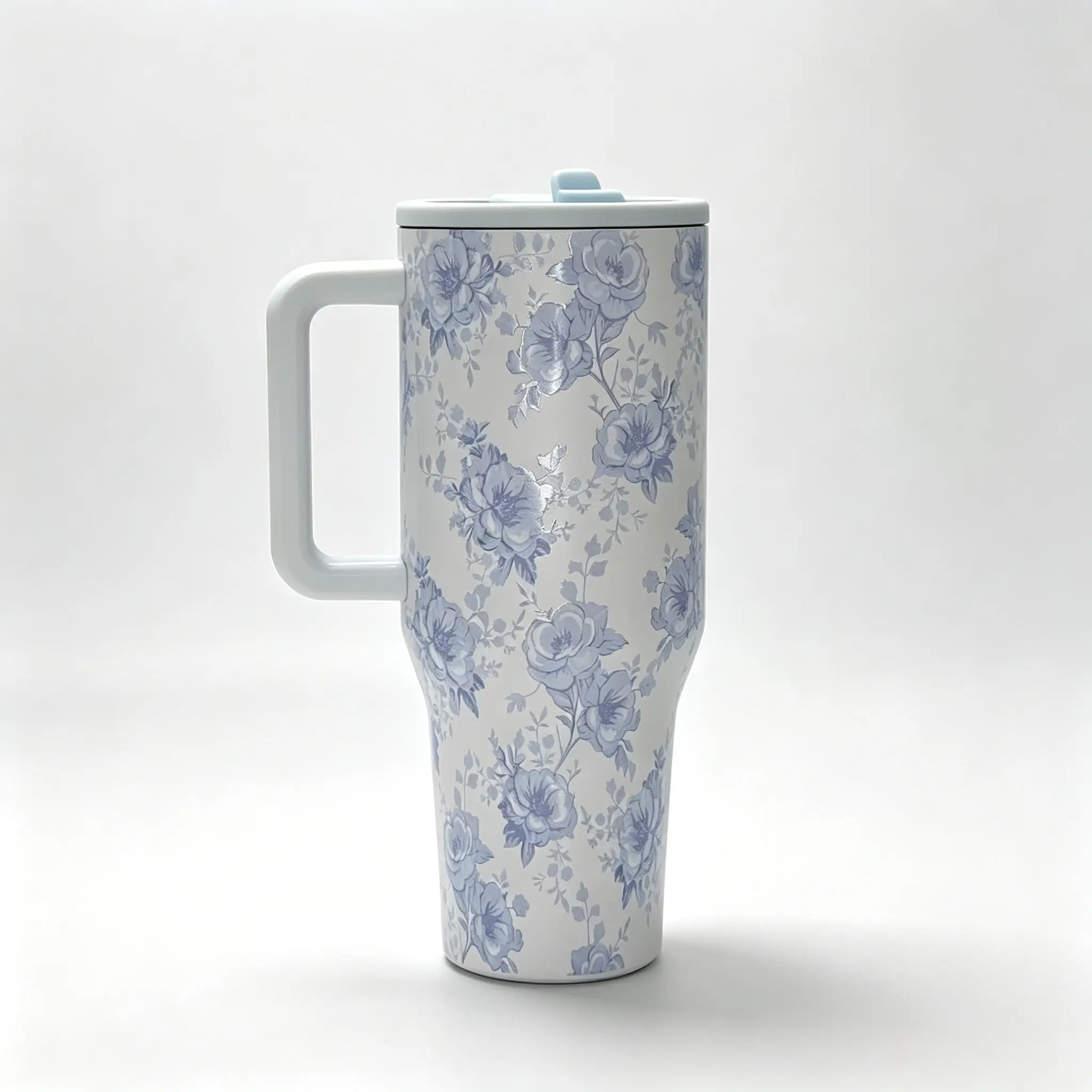 2026 Viral Cottagecore Light Blue Floral 40oz HydroJug Tumbler, Ergonomic Large Handle, Leak Proof Straw Lid, 24 Hours Cold Retention, 18/8 Food Grade Stainless Steel Water Bottle, Cup Holder Friendly For Gym, Road Trip & Back To School new vacuum design