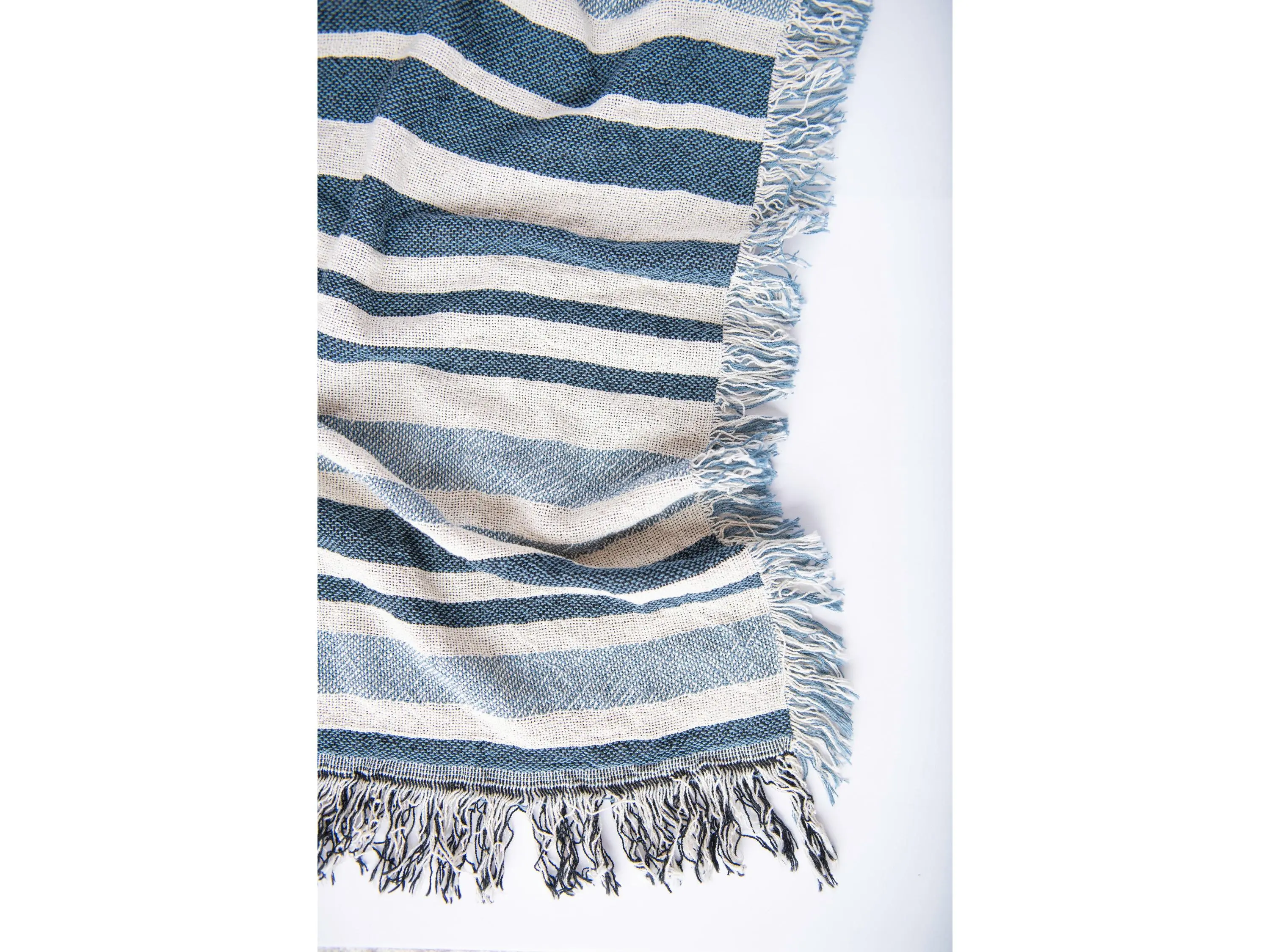 Sutton Delft Blue Coastal Stripe Jacquard Woven Throw Blanket, Reversible Cotton Throw, Made in USA