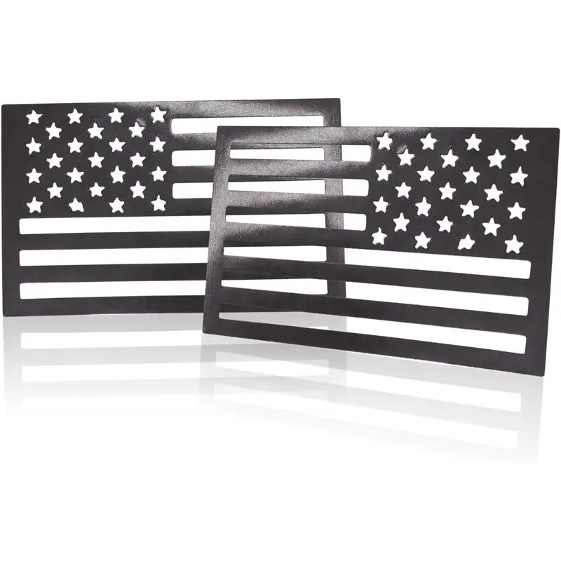 Reflective American Flag Magnetic Decals 2-Pack (6.1x3.7in) - Black, Strong Smooth Car Stickers for Military-Supporting Vehicles, Refrigerators, Patriotic Exterior Decor for Key Festivals