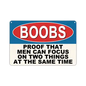 1pc Vintage Metal Sign - "Boobs" Funny Quotes Wall Art Decorative Signs & Plaques For Cafe, Bar, Man Cave, Home, Bedroom, Living Room, Garage, Pub