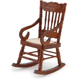Dollhouse Miniature Rocking Chair 1:12 Scale Wooden Furniture Accessories Tiny Mini House Home Outdoor Decoration Model Living Room Scene Christmas Craft Displays (Brown)