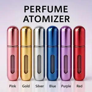 Refillable Perfume Bottles with Leak 5 pcs-Proof Fine Mist Sprayer - PVC-Free Travel Size (0.17 oz/5 ml), Metal Cap - Suitable for Perfume, Essential Oils, Lotions - Ideal for Travel - Essential Travel Storage Container for Perfume Bottles