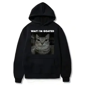 Wait Im Goated Funny Meme Cat Hoodie, Mens Women T-shirt, Casual Hoodie Hip Hop, Vintage Shirts Streetwear