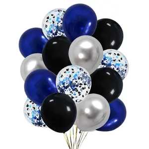 Moment 12 Inch Black Balloons Navy Blue Balloons 12 Inch Chrome Metallic Silvery Balloon With Confetti Balloons，50Pcs，For Baby Shor Boys' Birthday Graduate Black Blue Party Decoration