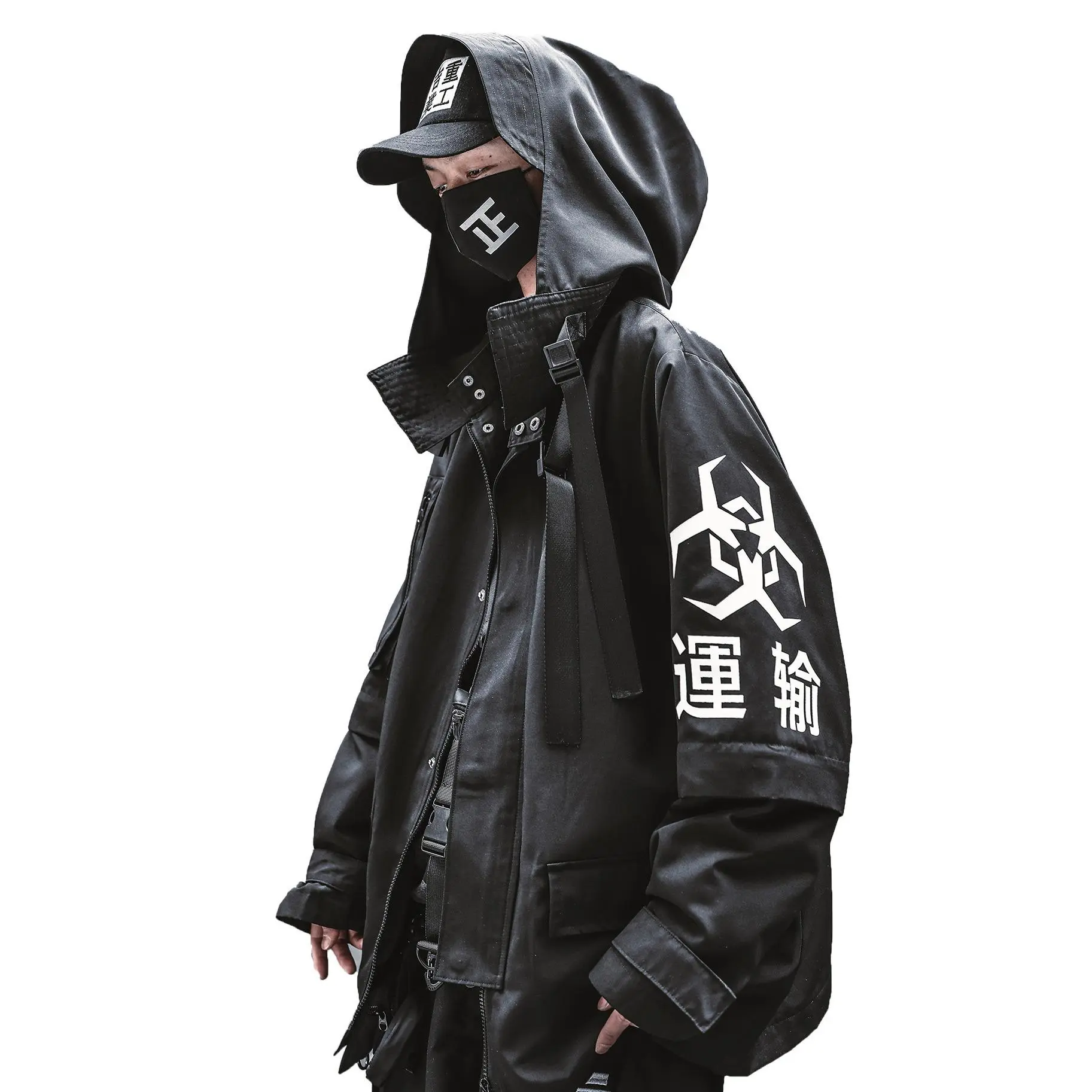 Hij7 Niepce Black Techwear Fashion Japanese Kanji Cyberpunk Jacket