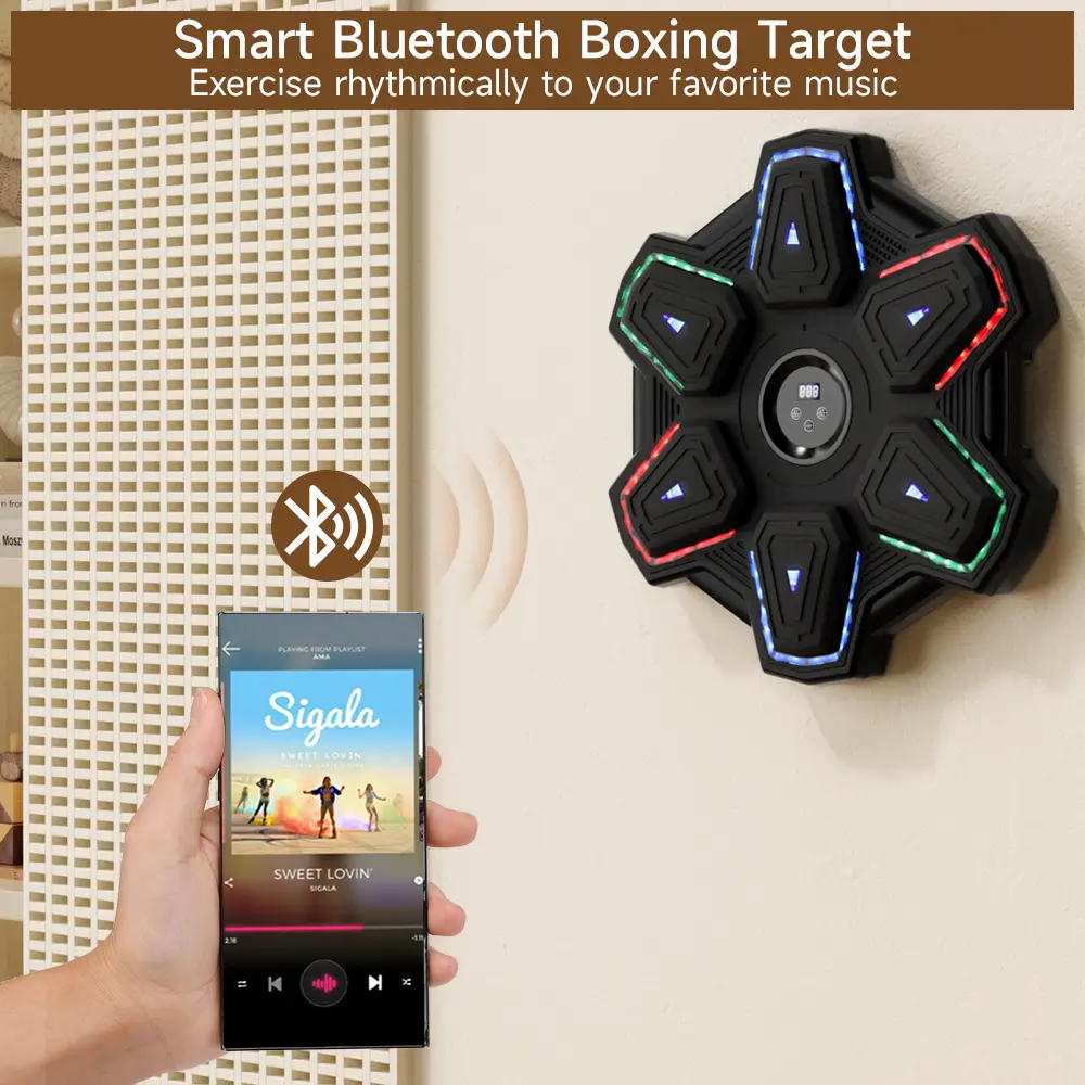 Colorful LED Music Punching Machine with Gloves – Bluetooth Boxing Trainer Wall-Mounted for Adults Perfect for Home & Office Workouts