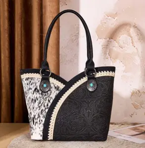 Montana West Tooled & Cowhide Whipstitch Tote Bag