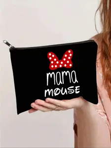 1 piece red polka dot bow "mom mouse" letter print makeup bag zipper bag, cosmetics travel bag, wallet pencil case, stationery bag, gifts for female friends, multi-purpose bag, gifts for friends, Makeup Organizer Pouch