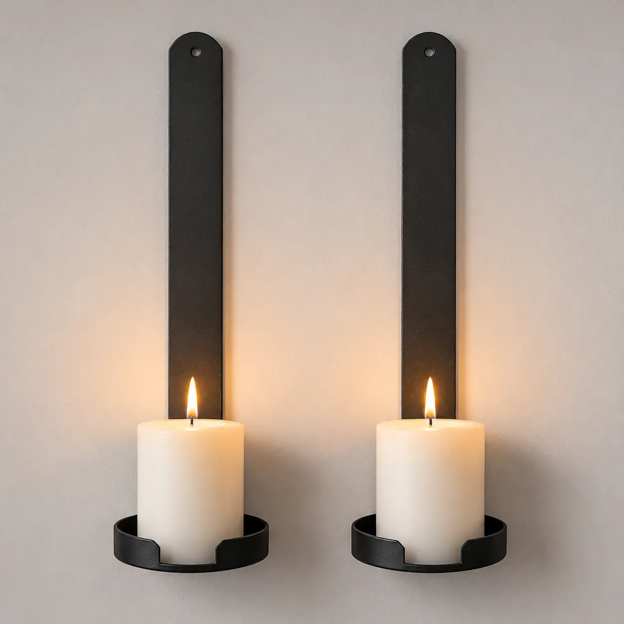 Miganest 2-Pack 12.5in Black Metal Wall Candle Sconce Set - Rustic Farmhouse Wrought Iron Pillar/Tea Light Holders, Living Room Decor, Decorative Gothic Housewarming Gift, Home Decor Accessories