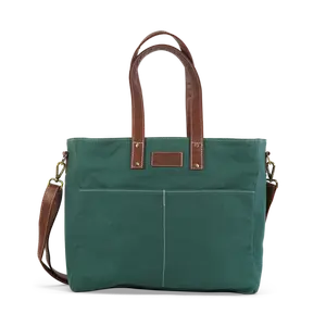 Essential Tote - Waxed Hunter Green - A stylish, durable tote for daily use and travel. Water-resistant inside & out, fits up to 17” laptop, multiple pockets, trolley sleeve, and removable shoulder strap—perfect for ultimate organization on the go!