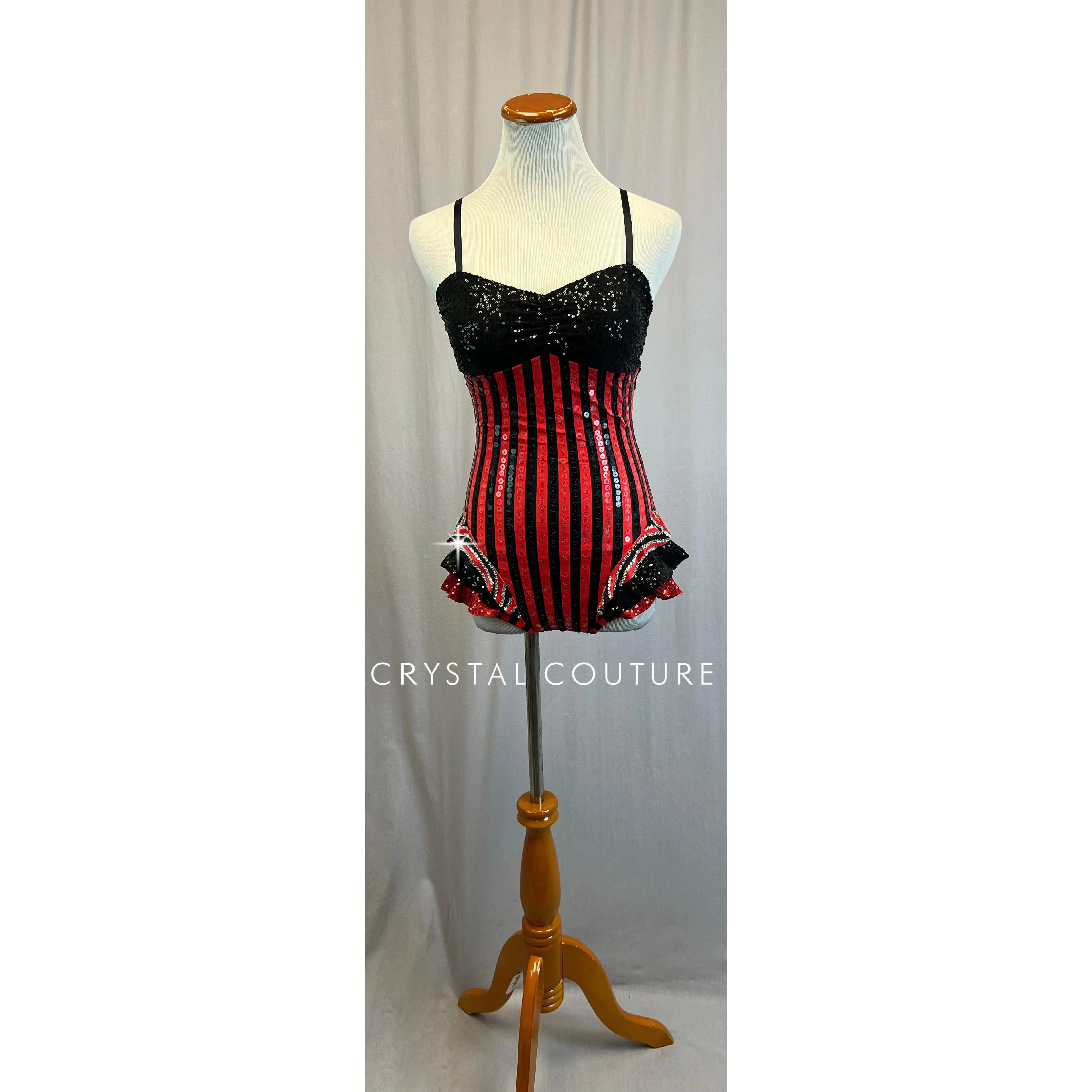 *Custom* Black and Red Striped Sequin Leotard with Ruffle Accents