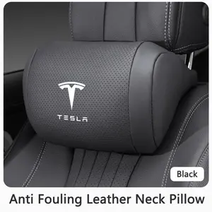 Leather Car Seat Headrest Memory Foam Neck Pillow, Comfortable Auto Interior Accessory for Tesla Model 3 Y S X Cybertruck