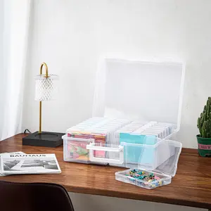 Sorbus Clear Durable Box with 16 Cases 4" x 6" for Photo Organization & Craft Storage Transparent PP Plastic Set Secure Design Stackable for Efficient Space Saving - Access
