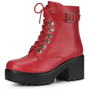 BLISSFUL STEP Zip Chunky Heel Platform Ankle Combat Boots