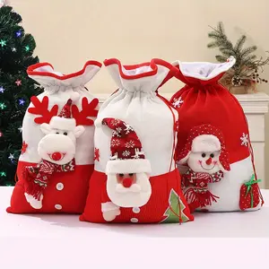 Guopei02 Large Christmas Gift Bag with Drawstring - Festive Candy & Present Pouch, Featuring Santa, Reindeer, Snowman Designs for Holiday Decor and Party Favors