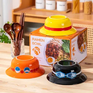 Luffy Ace Sabo One Piece Anime Fans Special Straw Hat Ramen Bowl with Chopsticks (Ceramic) Pirate Crew