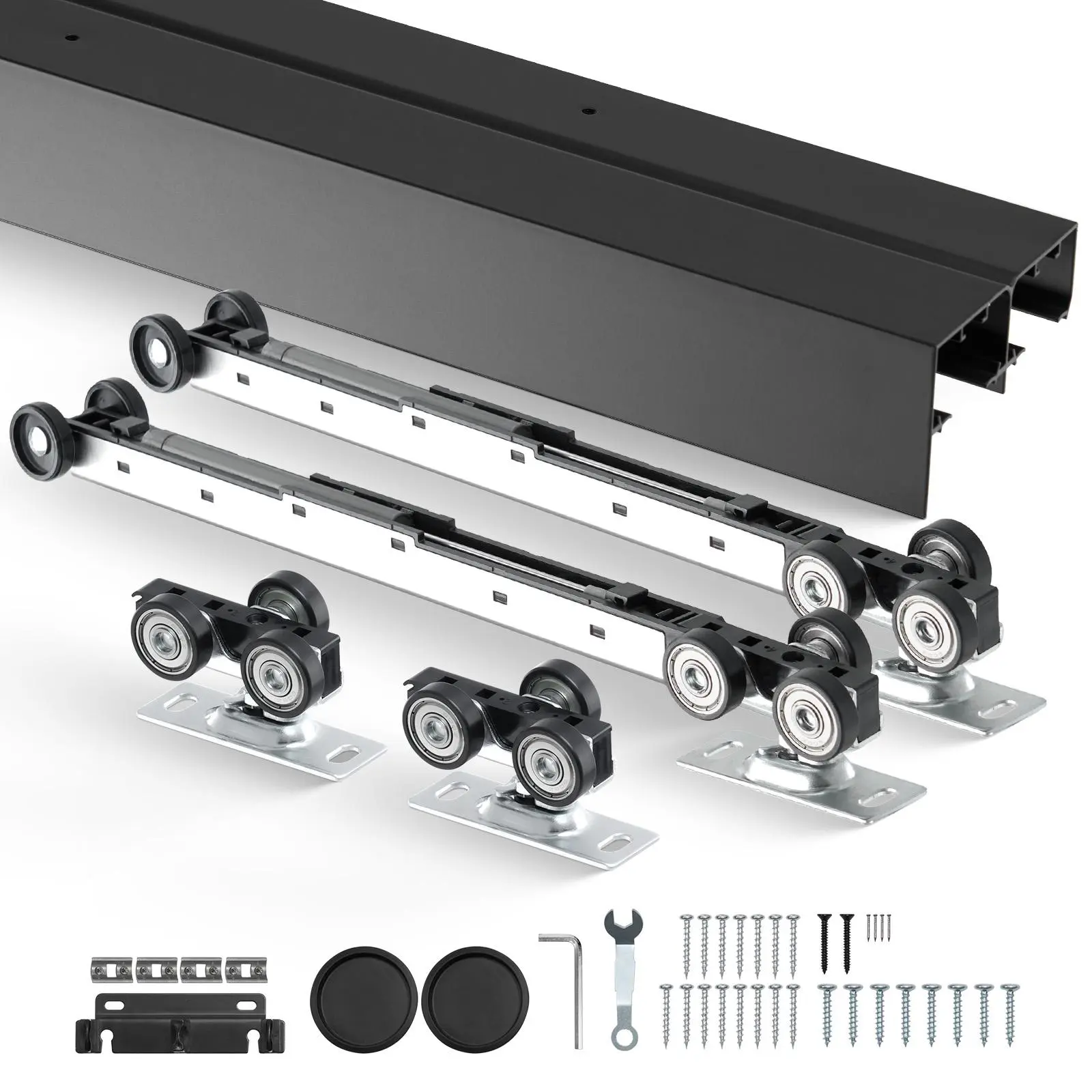 VEVOR Bypass Door Hardware,  8ft Heavy Duty Bypass Sliding Door Hardware Kit, Aluminum Alloy Sliding Closet Door Hardware Set with Finger Pulls, for 2 Door System, Fit Door Thickness 1 3/8" - 1 3/4"