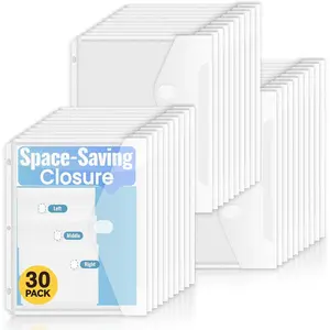 30 Pack Binder Folders with Staggered Closures, High Capacity Binder Pockets, Clear Plastic Folders, Side Loading, Binder Organizer, Binder Dividers with Pockets, Letter Size