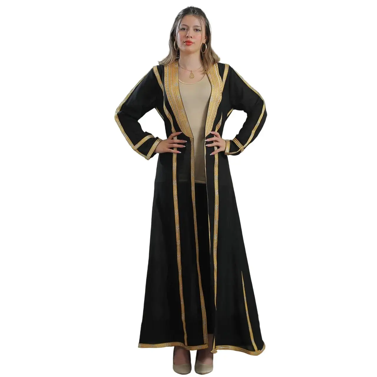 Golden Touch Open Abaya Designed with Lightweight, Flowing Fabric