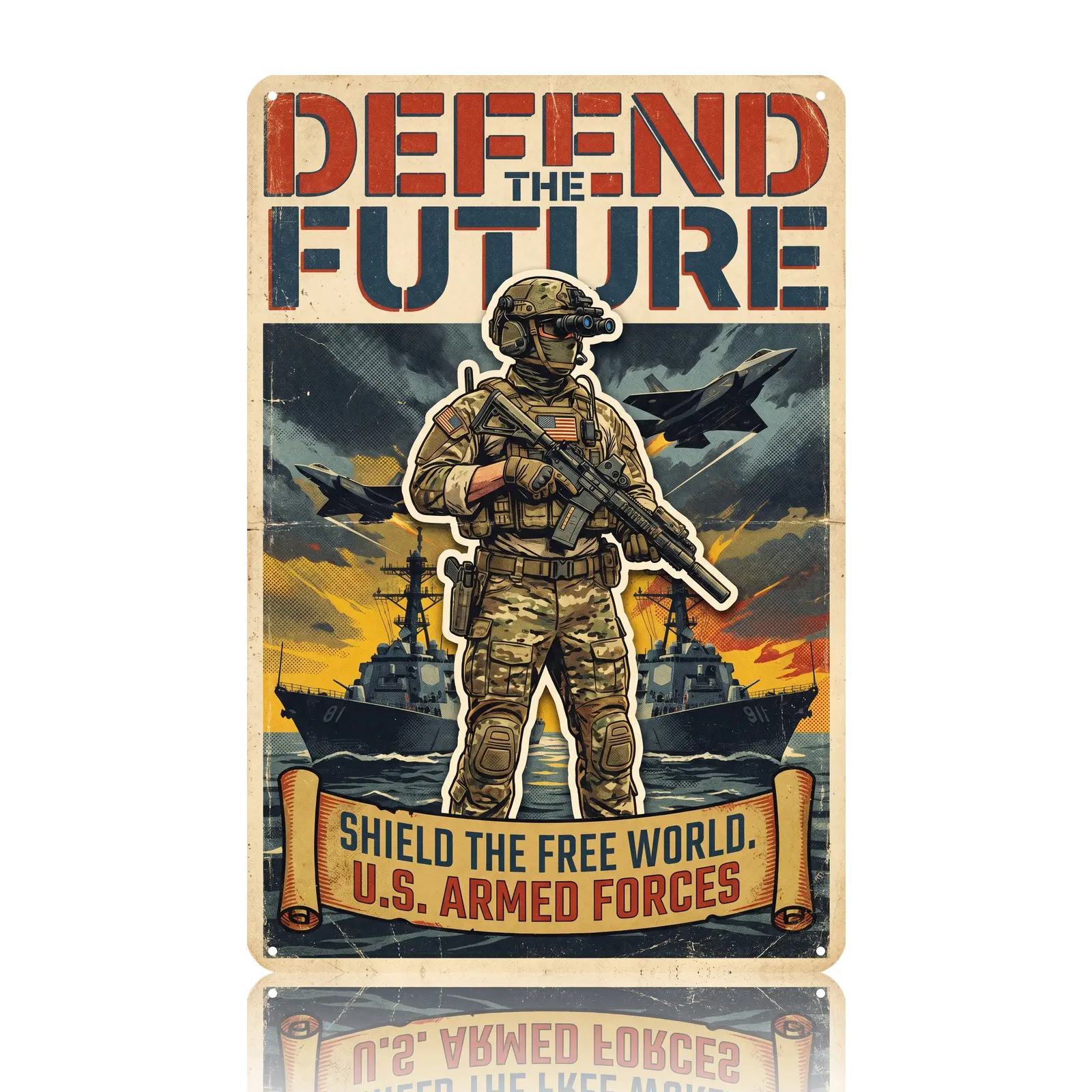 CASINIS Vintage Military Soldier Metal Signs Wall Art Armed Forces Decor Retro Army Poster HD Printed Waterproof Durable Easy to Hang for Bedroom Office Game Room Man Cave Gift 8x12inch (20x30cm)