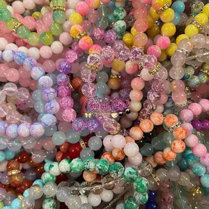 Charm Girl Bracelets - 10 Pack of 10mm Glass Bead Trendy Stack Of Bracelets Jewelry Accessories for Women