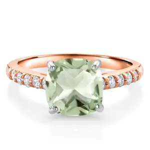 10K Rose Gold Gemstone Birthstone and White Lab Grown Diamond Engagement Ring For Women (Cushion Cut 8MM, Available In Size 5, 6, 7, 8, 9)