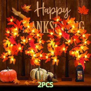 2pcs Maple Leaf Glowing Tree Ornaments 24 LEDs for Valentine's Day Christmas Thanksgiving Party Tabletop Decor Wedding Home Bedroom Ambient Lights Holiday Birthday Gifts USB Battery Powered Linkable