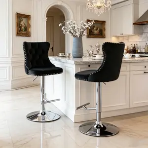 Adjustable Velvet Bar Stools Set of 2, Tufted Counter Height Chairs with Silver Base, Swivel Barstools for Kitchen Island, Pub, Dining Room