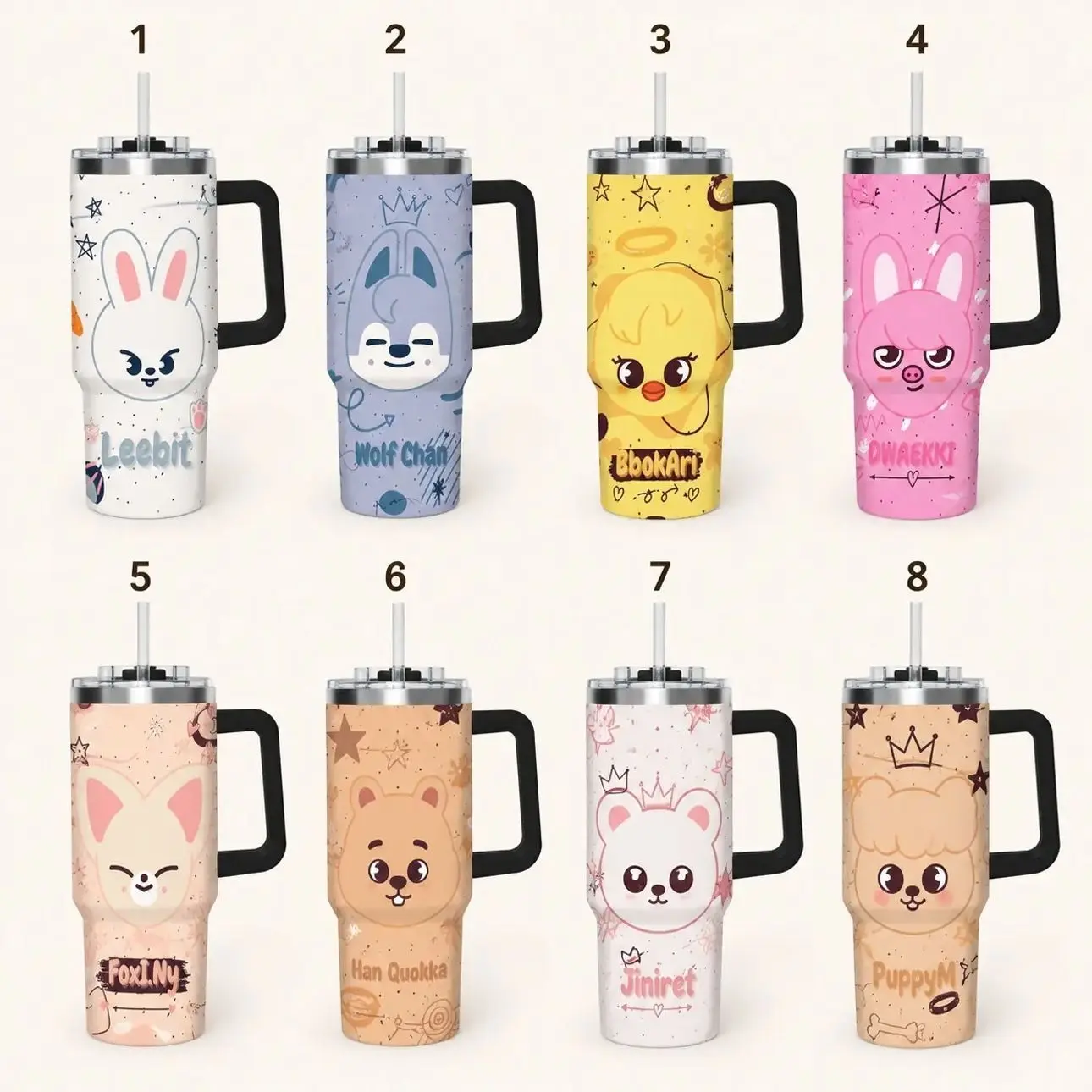 SKZ Inspired 20oz/30oz/40oz Tumbler – Cute Animal Theme Stainless Steel Travel Mug, Kawaii Fan Gift