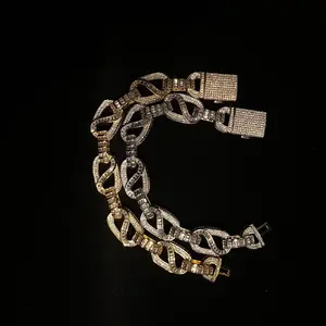 M2-9191 Twisted Baguette Cut Link Bracelet, Full Iced Out, Bold Streetwear Statement, Hip Hop Bling for Trendsetters summerwins