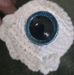 Cyclops Ghost - White Knitted Doll with Blue Glitter Eye and Soft Textured Body