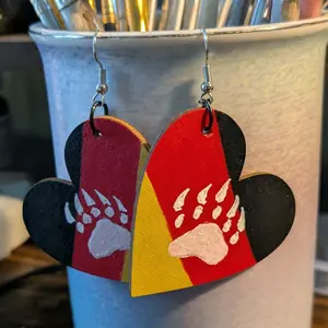 Native American Hand-painted Bear Paw Heart Earrings